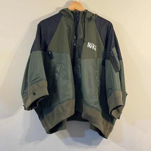 Nike x Sacai Women's Full-zip Hooded Jacket in Cargo Khaki Sz L - Picture 2 of 7